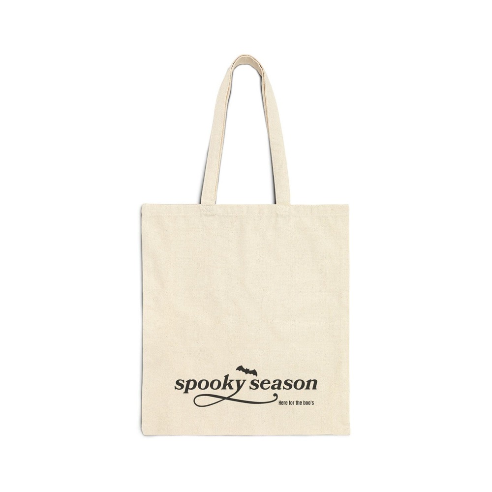 Spooky Season Here for the Boos Halloween Cotton Canvas Tote Bag Natural Black